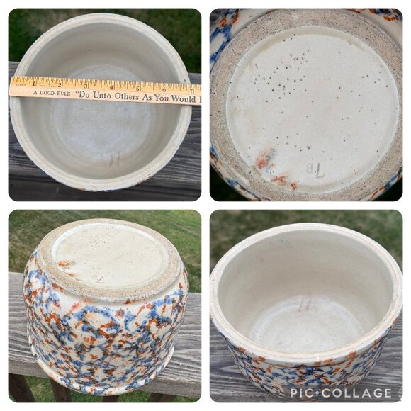 VTG Redwing Stoneware Smooth Spongeware Bowl Blue Brown Spongeware Farmhouse 7" - Picture 6 of 14
